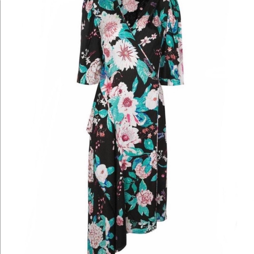 DVF Audrina floral asymmetric hem wrap dress